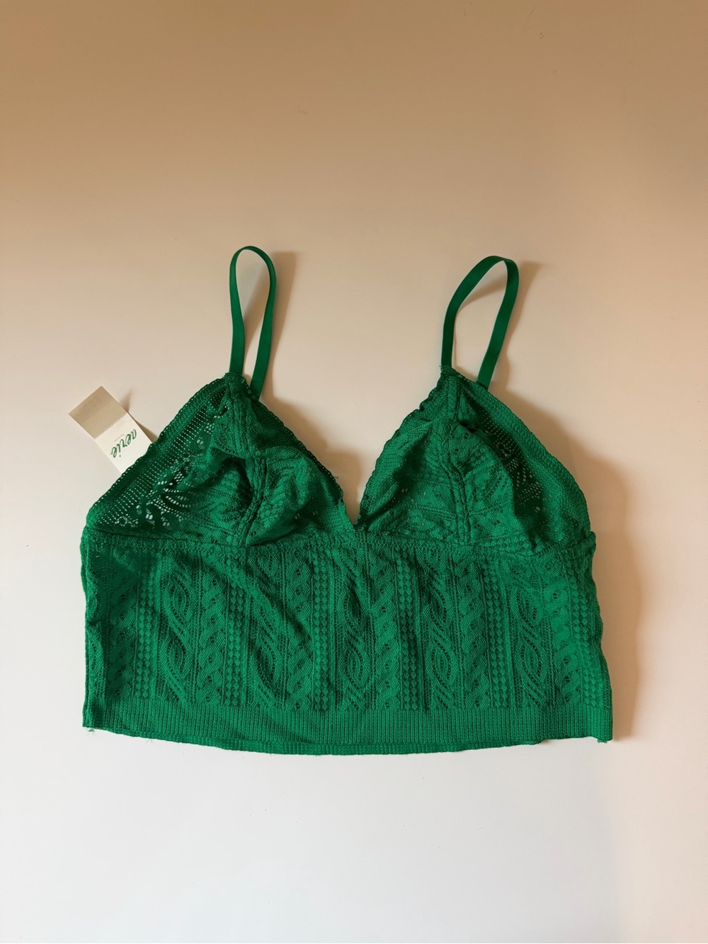 NWT Aerie Green Cable Lace Longline Bralette Size Small